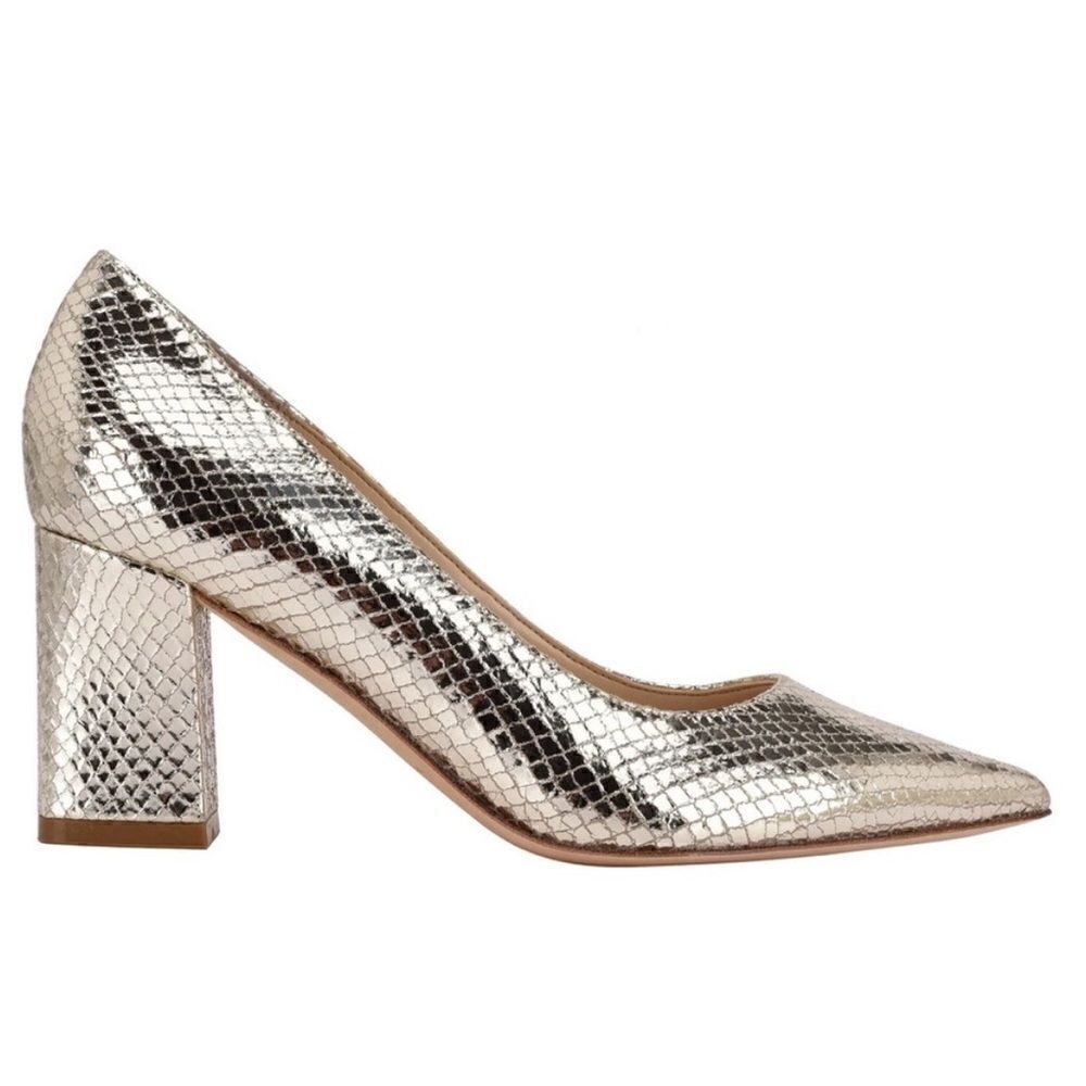 NWT Metallic Silver Marc Fisher Block Heels